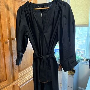 Banana Republic Black Long-Sleeve Belted Midi Dress